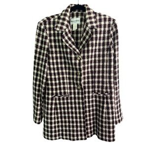 VTG Danny & Nicole Blazer Maroon Black Tweed Checkered 3-Button Long Sleeve USA